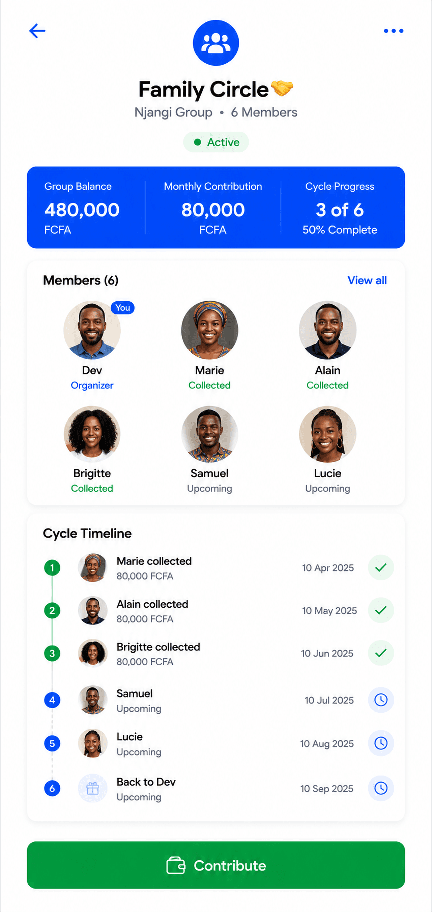 Group View screen of the e-Njangi app